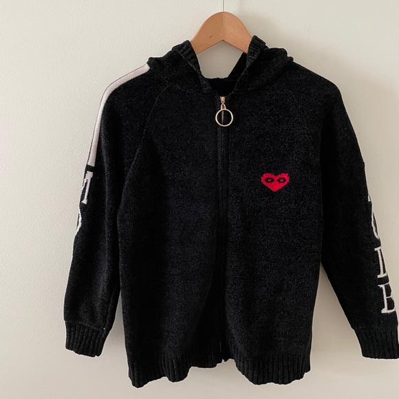 Heathered black hoodie jacket with zip -Small - Picture 2 of 6